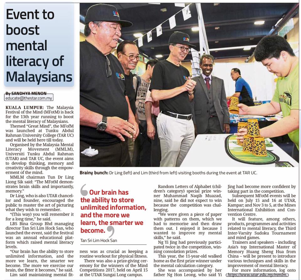 Launching of the 13th Malaysia Festival of the Mind at Tunku Abdul Rahman University College Kuala Limpur Main Campus.