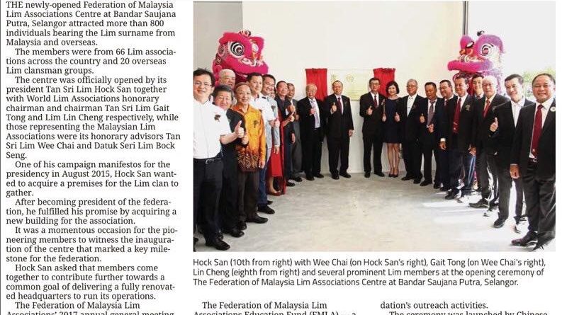 Chinese clan federation opens new centre